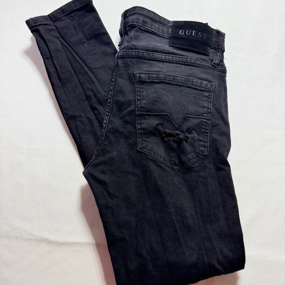 Guess Jeans Mens 32 Faded Black Skinny Distressed Ripped‎ Denim Pants Stretch